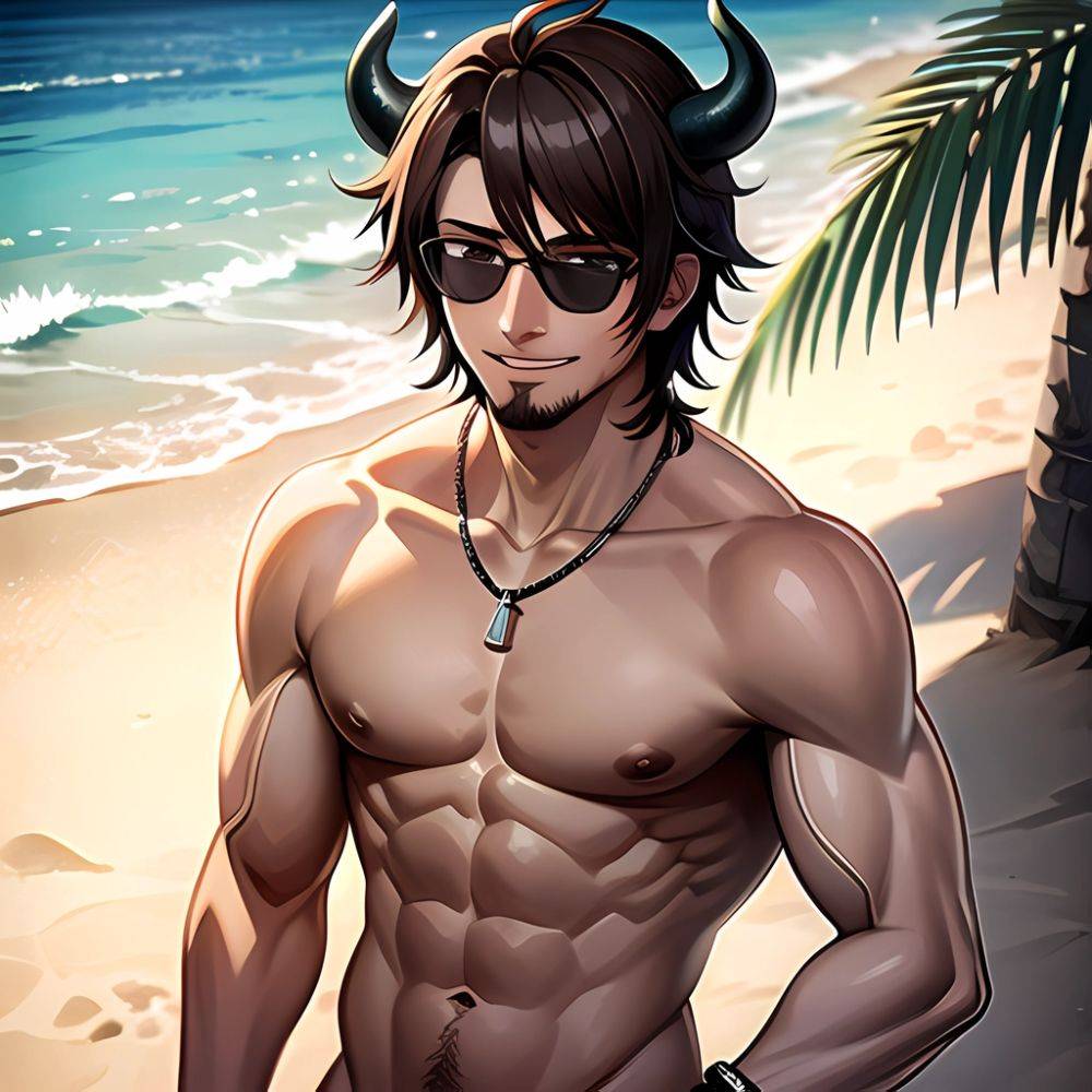 Naked Penis Dick Abs Atlas Vos Bara Beach Bracelet Brown Eyes Brown Hair Bulge Collarbone Commission Cow Horns Solo 1guy, 2695818220 - AIHentai - #main