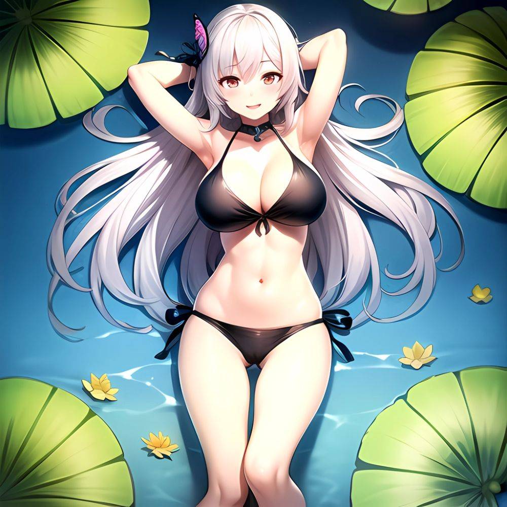 1girl D Bare Arms Bare Shoulders Bikini Black Bikini Breasts Bug Butterfly Butterfly Hair Ornament Choker Cleavage Feet Out Of, 2370657301 - AIHentai - #main