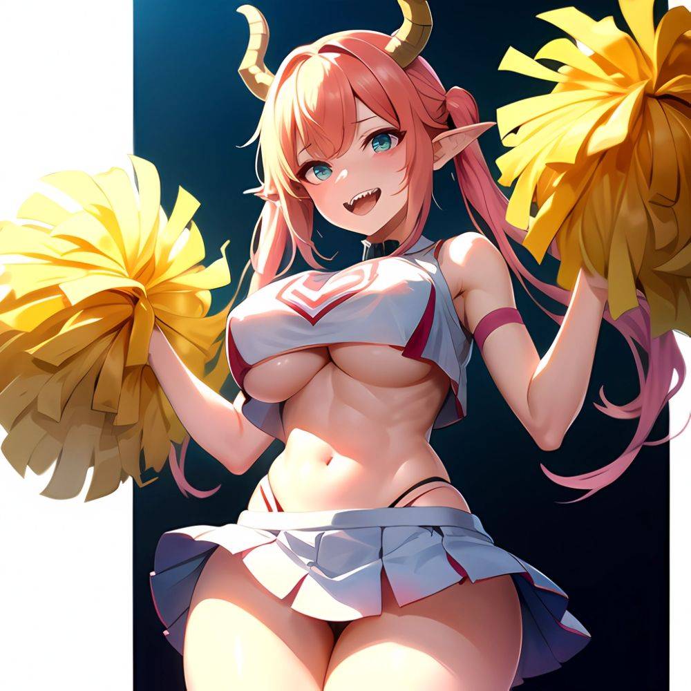 1girl Absurdres White Skirt Whitefrok Breasts Cheerleader Dragon Girl Dragon Horns Highres Holding Holding Pom Poms Horns Huge B, 2116002110 - AIHentai - #main