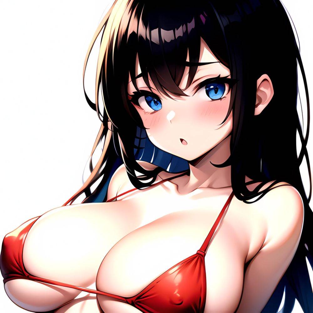 1girl O Absurdres Bikini Red Bikini Black Hair Blue Eyes Breasts Cleavage Collarbone Commentary Request Highres Large Breasts Lo, 2579898272 - AIHentai - #main