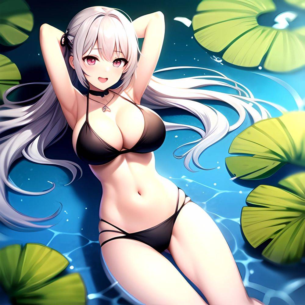 1girl D Bare Arms Bare Shoulders Bikini Black Bikini Breasts Bug Butterfly Butterfly Hair Ornament Choker Cleavage Feet Out Of, 832992678 - AIHentai - #main