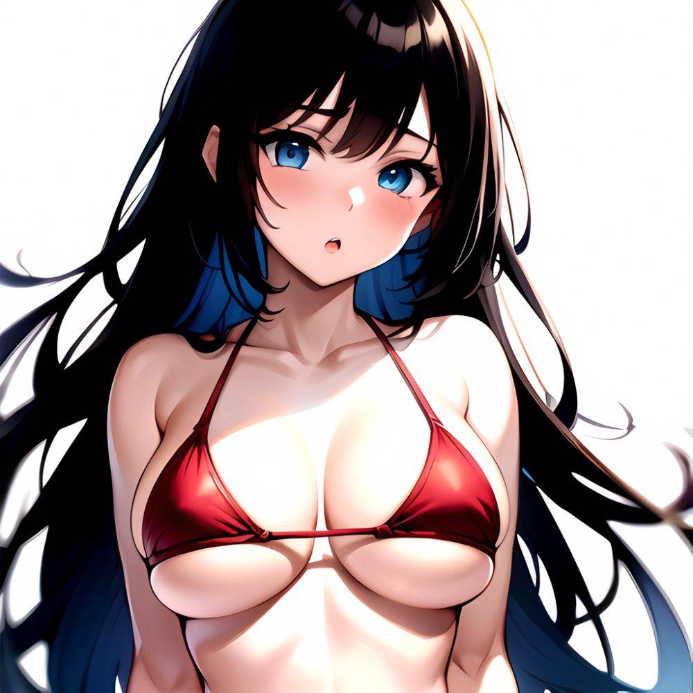 1girl O Absurdres Bikini Red Bikini Black Hair Blue Eyes Breasts Cleavage Collarbone Commentary Request Highres Large Breasts Lo, 1987682149 - AIHentai - #main