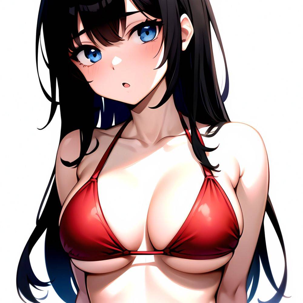 1girl O Absurdres Bikini Red Bikini Black Hair Blue Eyes Breasts Cleavage Collarbone Commentary Request Highres Large Breasts Lo, 904056145 - AIHentai - #main