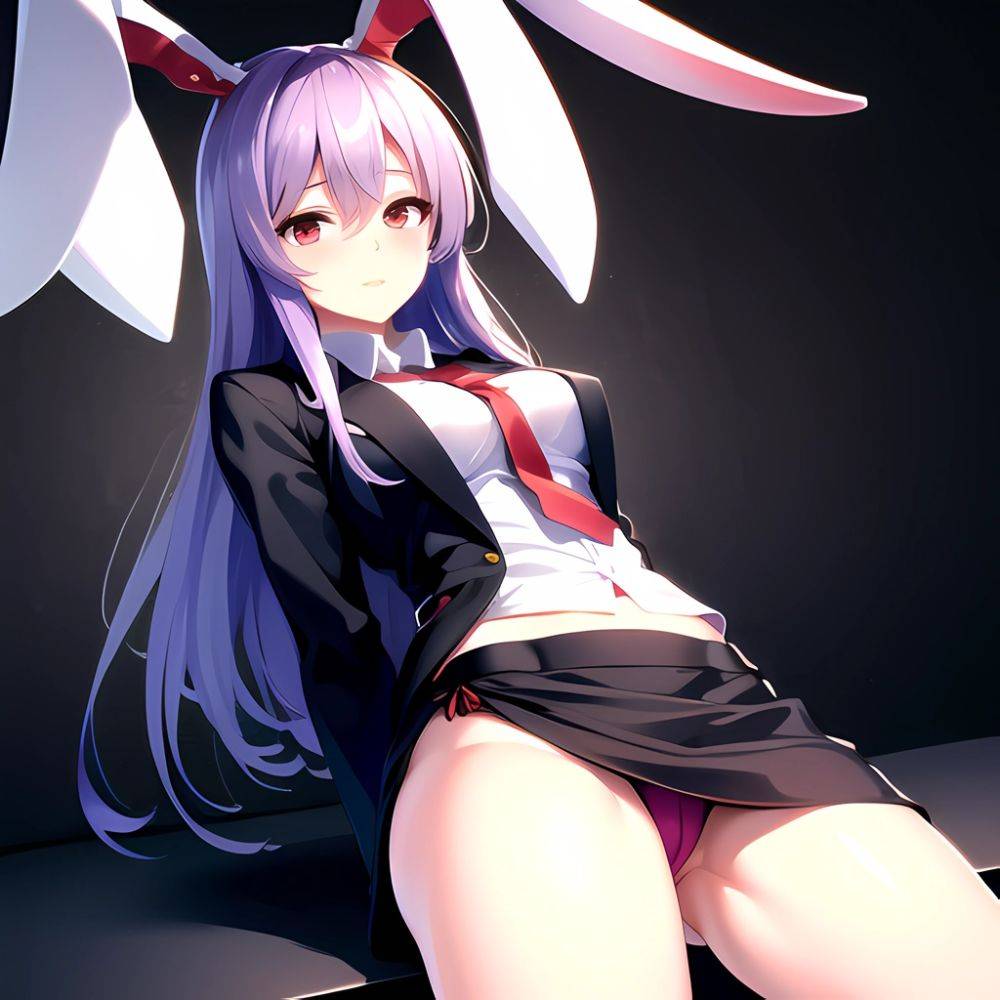 Ai Assisted Breasts Highres Medium Breasts Red Eyes Reisen Udongein Inaba Sitting Spread Legs Touhou Arms Behind Back, 2994489122 - AIHentai - #main