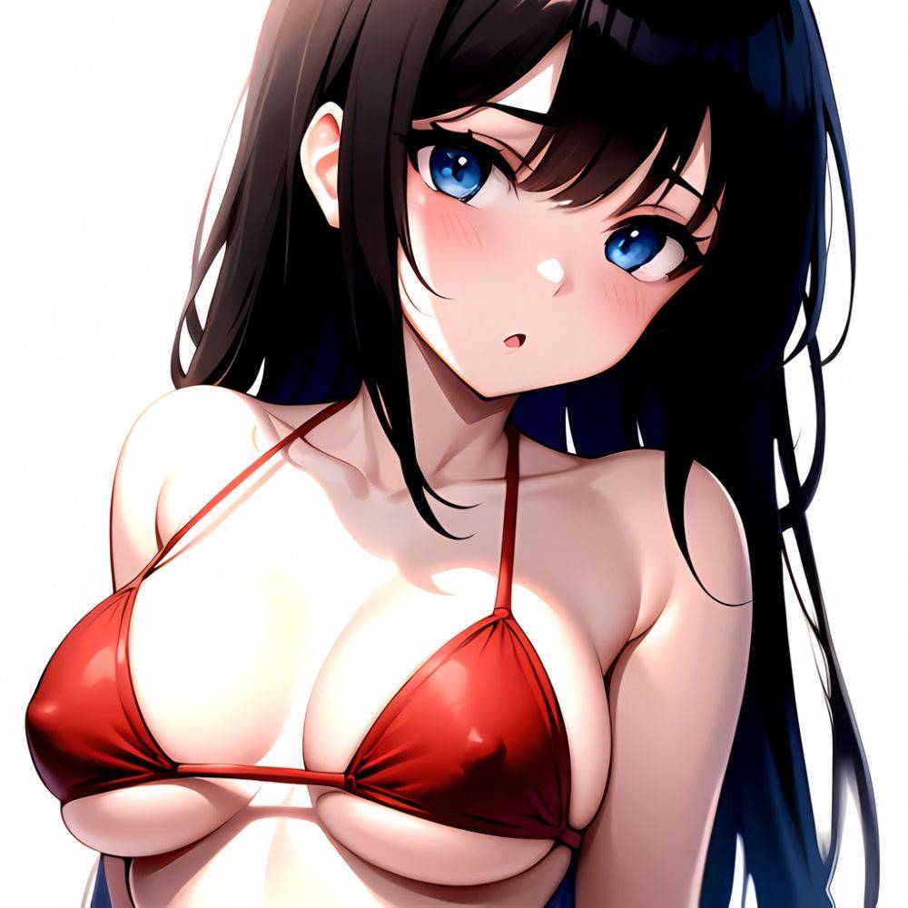 1girl O Absurdres Bikini Red Bikini Black Hair Blue Eyes Breasts Cleavage Collarbone Commentary Request Highres Large Breasts Lo, 3210002120 - AIHentai - #main