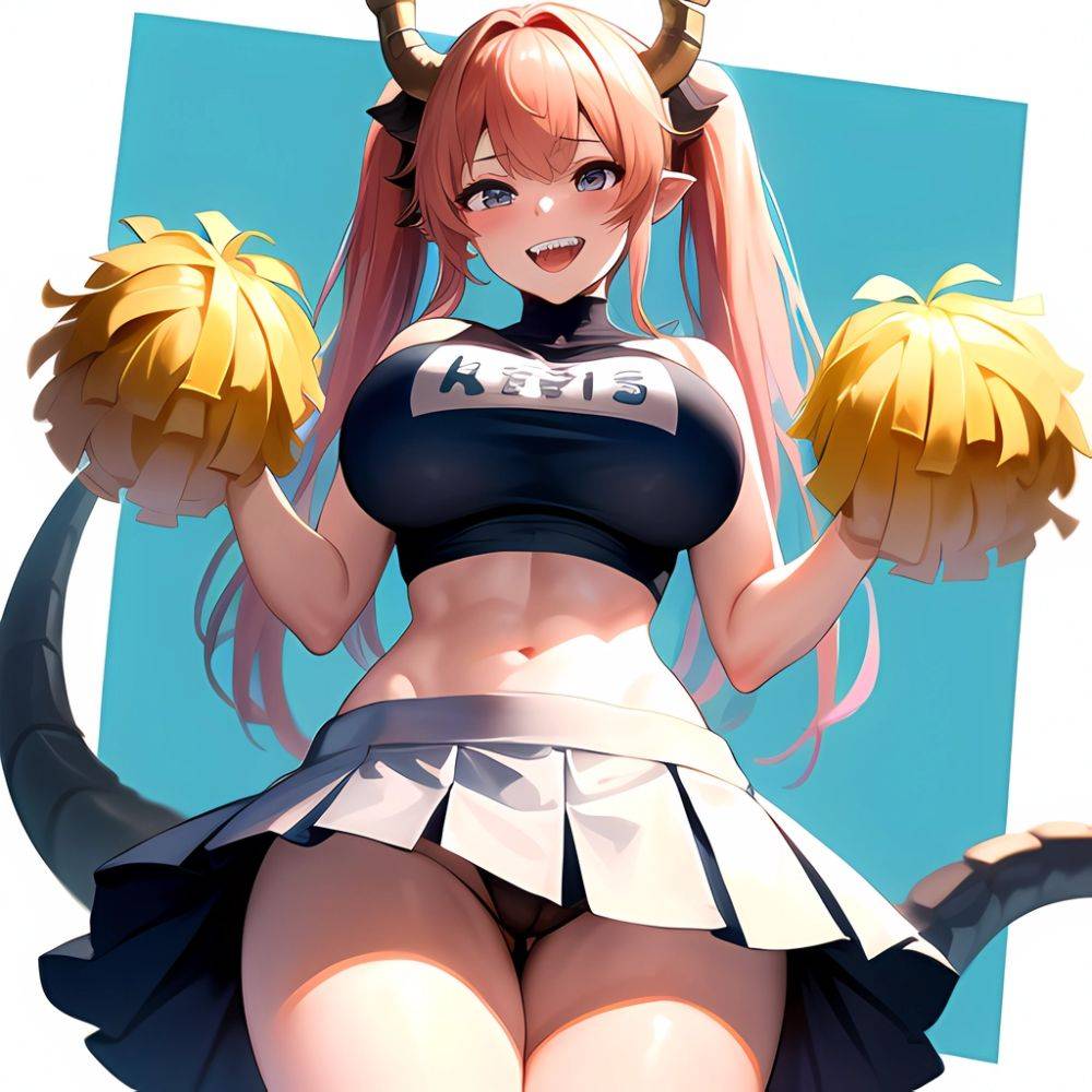 1girl Absurdres White Skirt Whitefrok Breasts Cheerleader Dragon Girl Dragon Horns Highres Holding Holding Pom Poms Horns Huge B, 3508700815 - AIHentai - #main