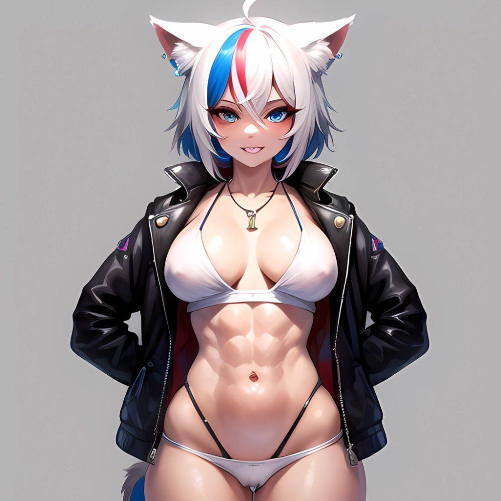 Solo 1girl Abs Animal Ears Aria Crystalplanet00 Bbc Chan Biting Black Hair Black Sclera Blue Eyes Breasts Colored Sclera Cropped, 750606225 - AIHentai - #main