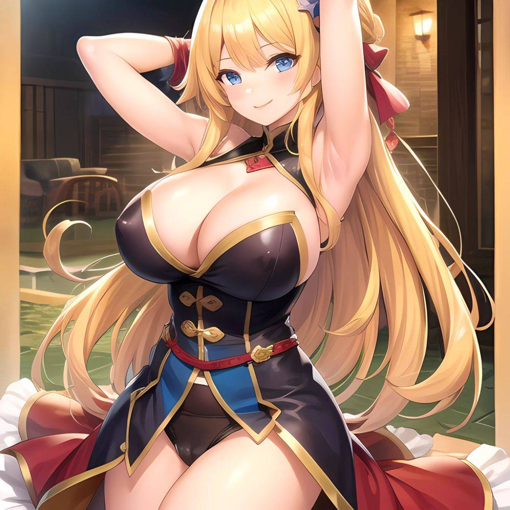 1girl Blonde Hair Breasts Cleavage Grenadier Manga Haganef Huge Breasts Long Hair Nipples Pussy Smile Tendou Rushuna Arms Behind, 3235930527 - AIHentai - #main