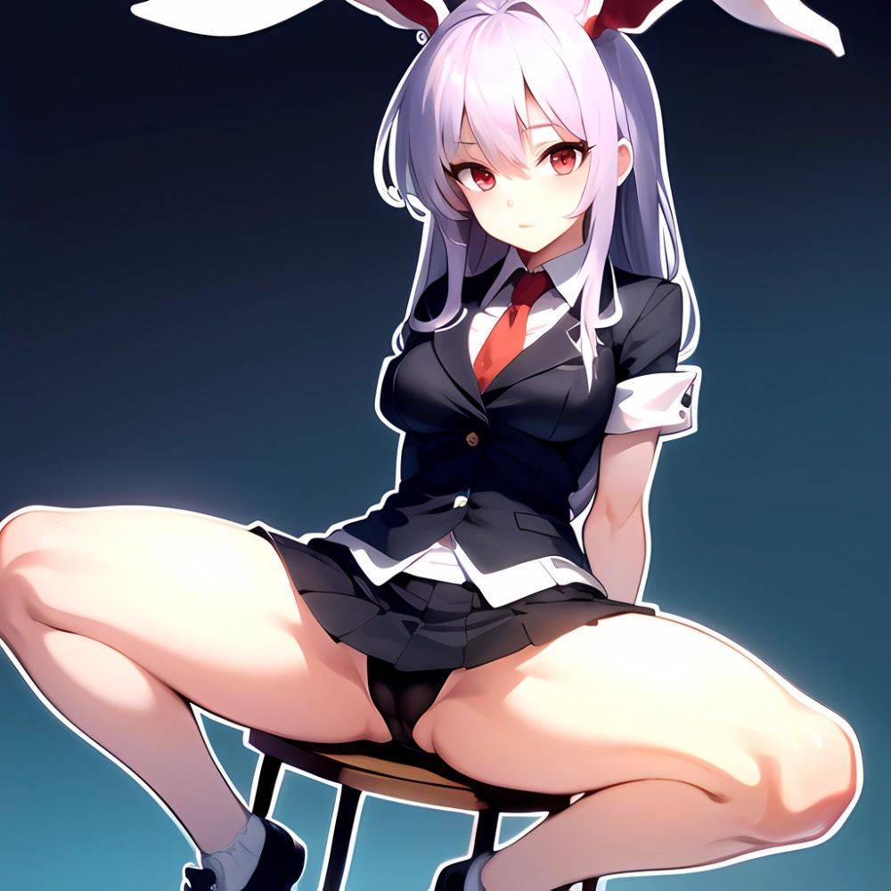 Ai Assisted Breasts Highres Medium Breasts Red Eyes Reisen Udongein Inaba Sitting Spread Legs Touhou Arms Behind Back Double Whi, 3472600221 - AIHentai - #main