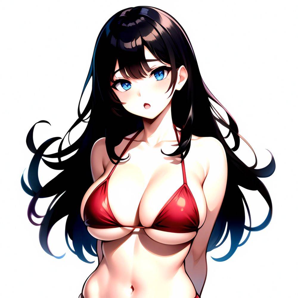1girl O Absurdres Bikini Red Bikini Black Hair Blue Eyes Breasts Cleavage Collarbone Commentary Request Highres Large Breasts Lo, 1025503534 - AIHentai - #main