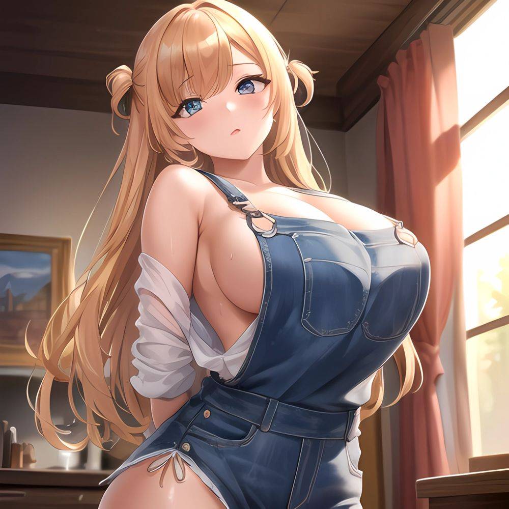 Sexy Overalls Half Naked One Shoulder Side Down Exposing One Breast Absurdres Blush 1 1 Highres Detail Masterpiece Best Quality, 2657294903 - AIHentai - #main