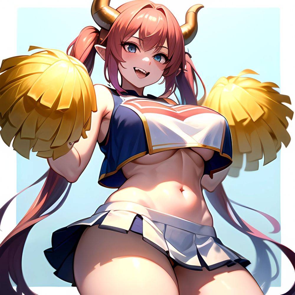 1girl Absurdres White Skirt Whitefrok Breasts Cheerleader Dragon Girl Dragon Horns Highres Holding Holding Pom Poms Horns Huge B, 3068329537 - AIHentai - #main