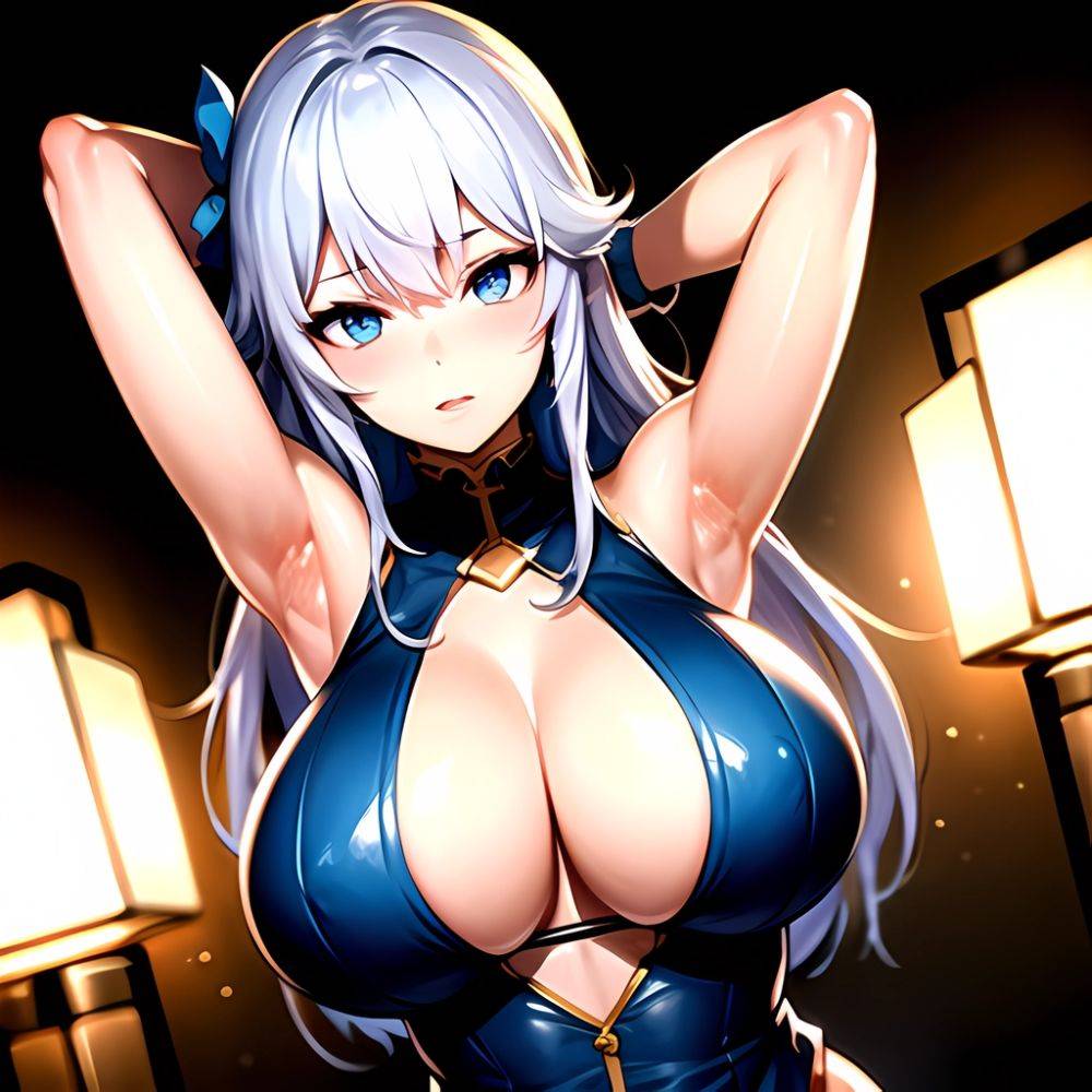 1girl Solo Big Boobs Pov Blue Eyes Armpits Arms Behind Head, 683913738 - AIHentai - #main