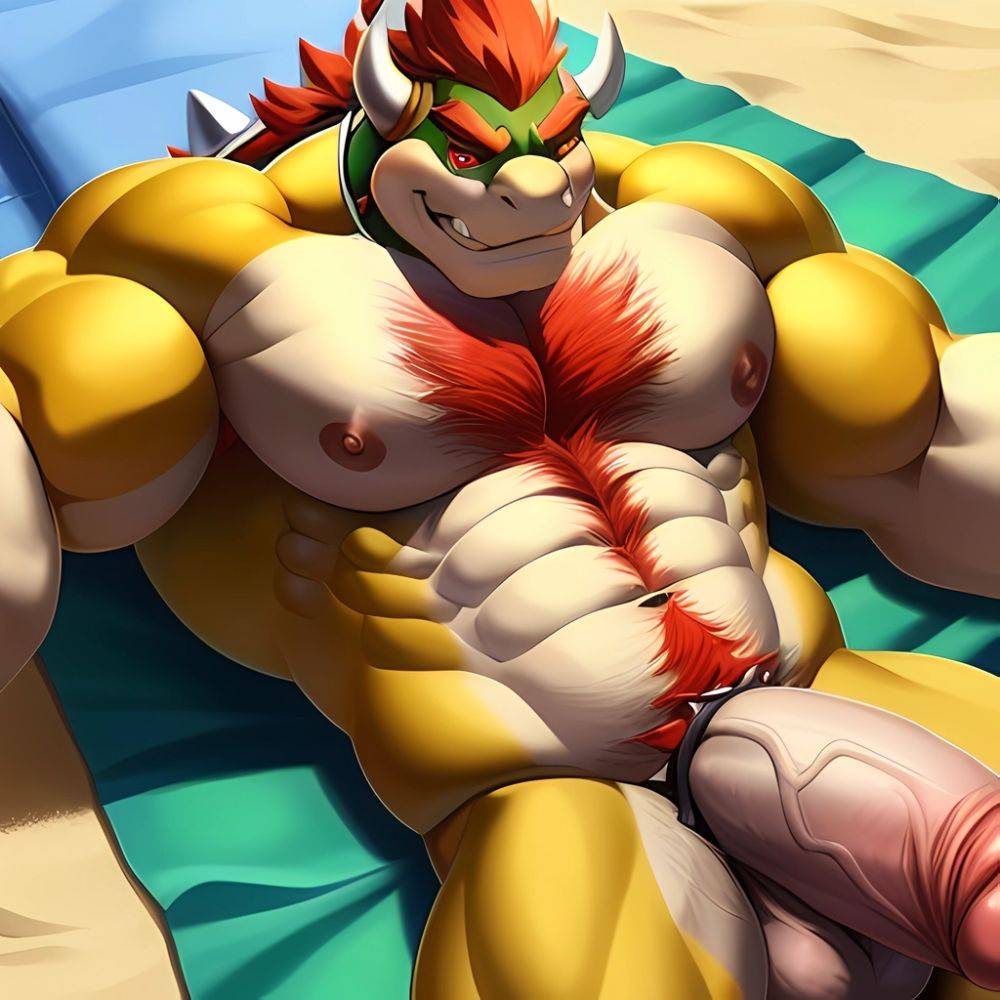 Bowser Laying On The Beach Yellow Skin Laying On A Towel Nude Beach Big Balls Big Penis Nipples Veins Muscles, 711146019 - AIHentai - #main
