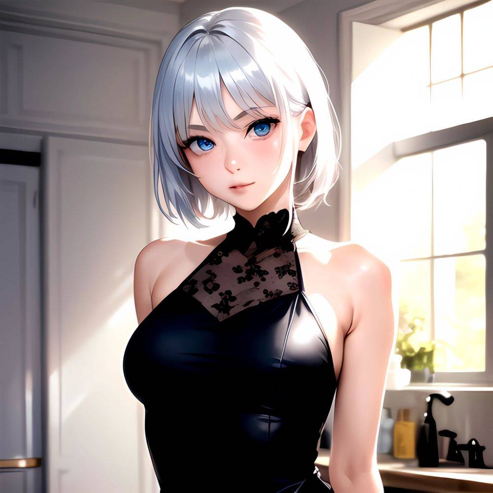 1girl Sexy Blue Eyes Silver Hair Arms Behind Back Facing The Camera Looking At The Camera, 2600165138 - AIHentai - #main