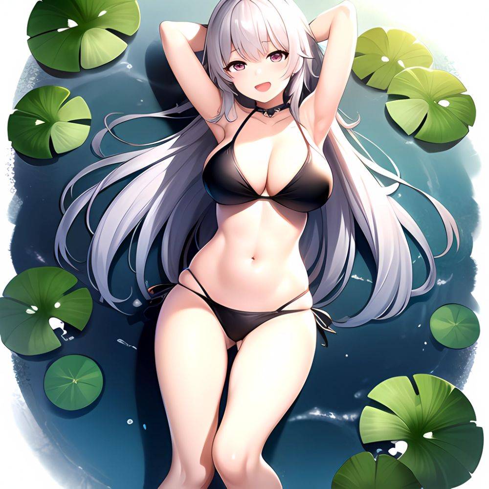 1girl D Bare Arms Bare Shoulders Bikini Black Bikini Breasts Bug Butterfly Butterfly Hair Ornament Choker Cleavage Feet Out Of, 1107619681 - AIHentai - #main
