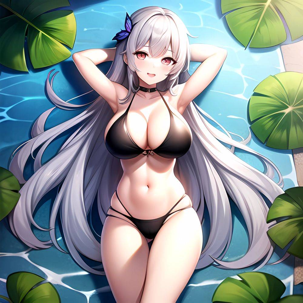1girl D Bare Arms Bare Shoulders Bikini Black Bikini Breasts Bug Butterfly Butterfly Hair Ornament Choker Cleavage Feet Out Of, 3053505441 - AIHentai - #main