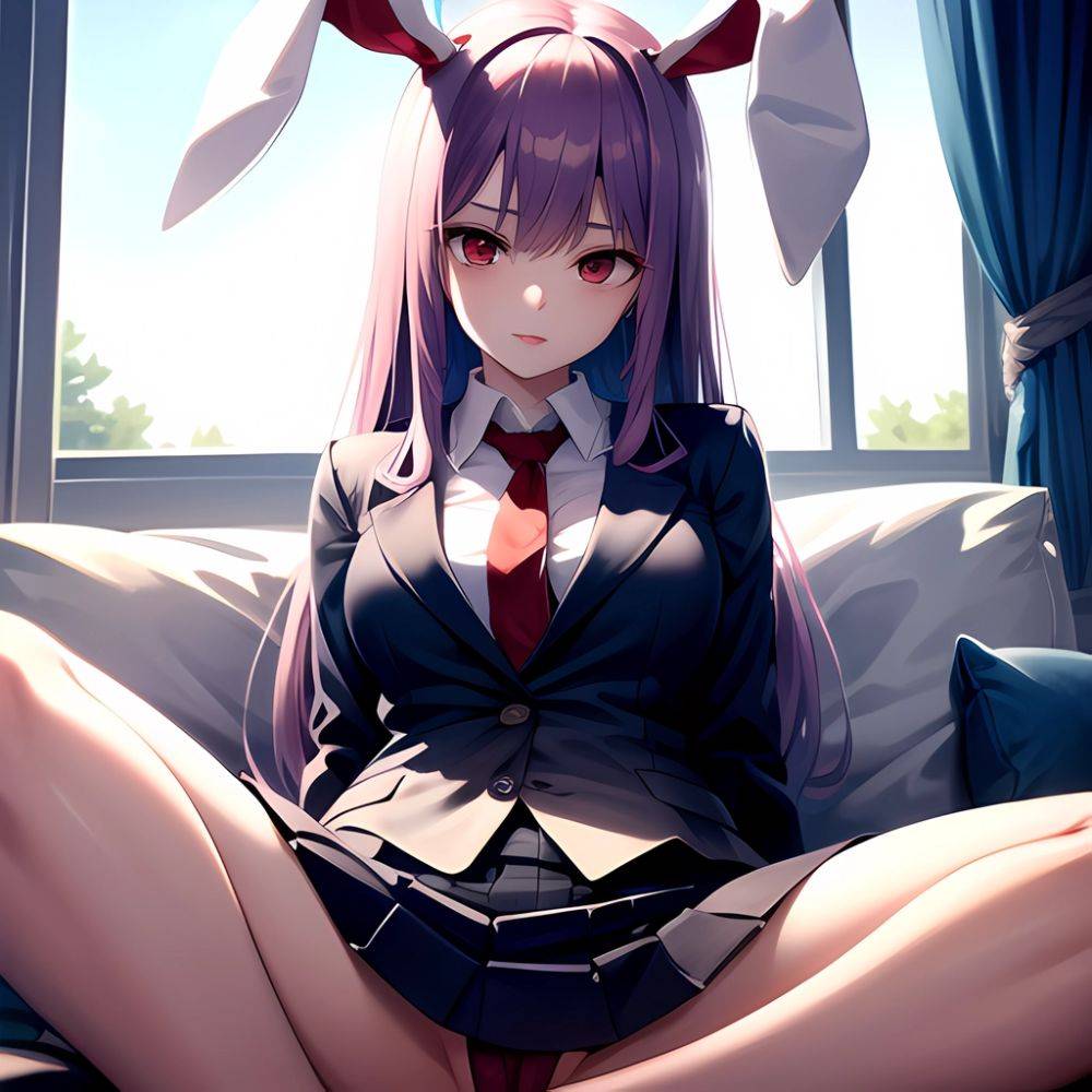 Ai Assisted Breasts Highres Medium Breasts Red Eyes Reisen Udongein Inaba Sitting Spread Legs Touhou, 3035997606 - AIHentai - #main