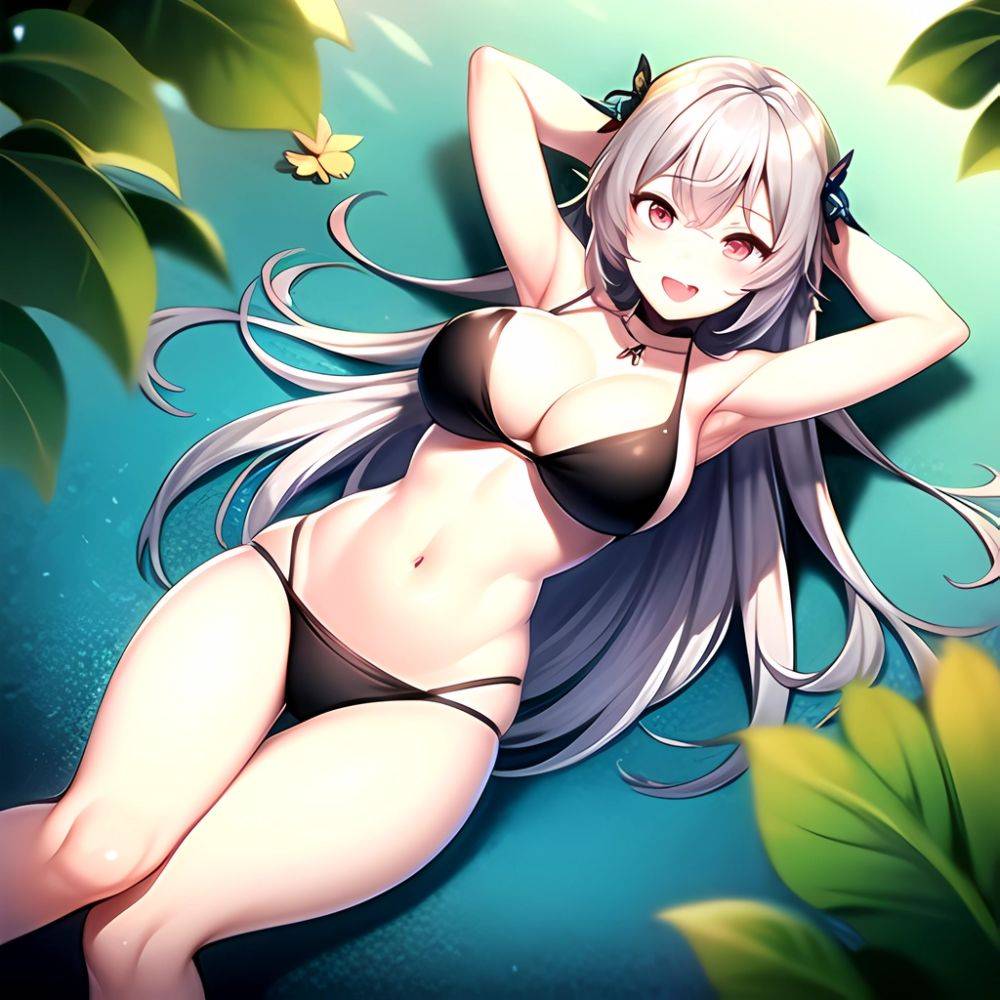 1girl D Bare Arms Bare Shoulders Bikini Black Bikini Breasts Bug Butterfly Butterfly Hair Ornament Choker Cleavage Feet Out Of, 4223010804 - AIHentai - #main
