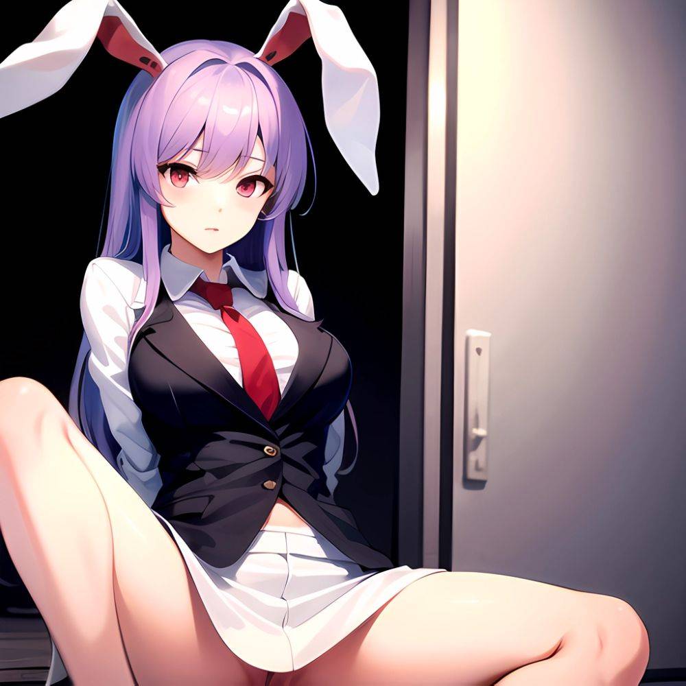 Ai Assisted Breasts Highres Medium Breasts Red Eyes Reisen Udongein Inaba Sitting Spread Legs Touhou Arms Behind Back, 1359407050 - AIHentai - #main