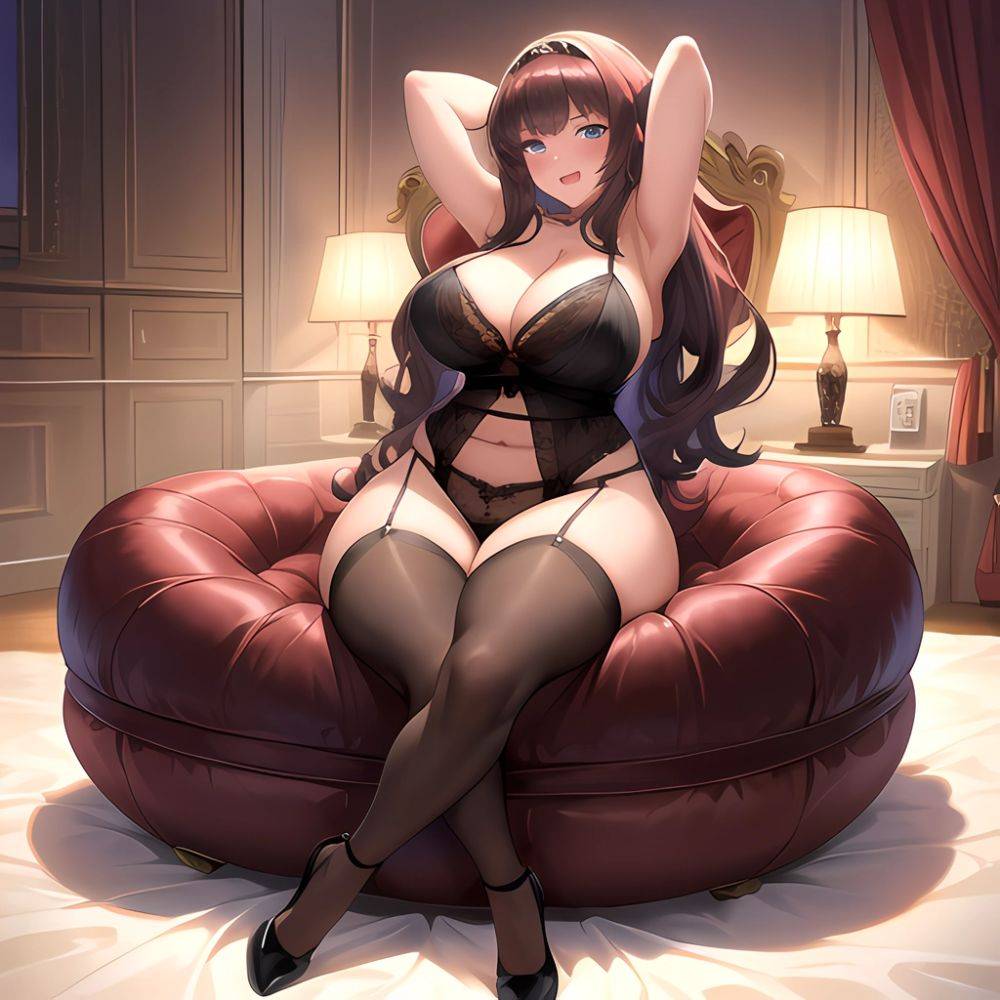 Smiling Open Mouth Sexy Naughty Lingerie Big Ass Very Thick Obese 1 4 Sitting Down Absurdres Blush 1 1 Highres, 3165367162 - AIHentai - #main