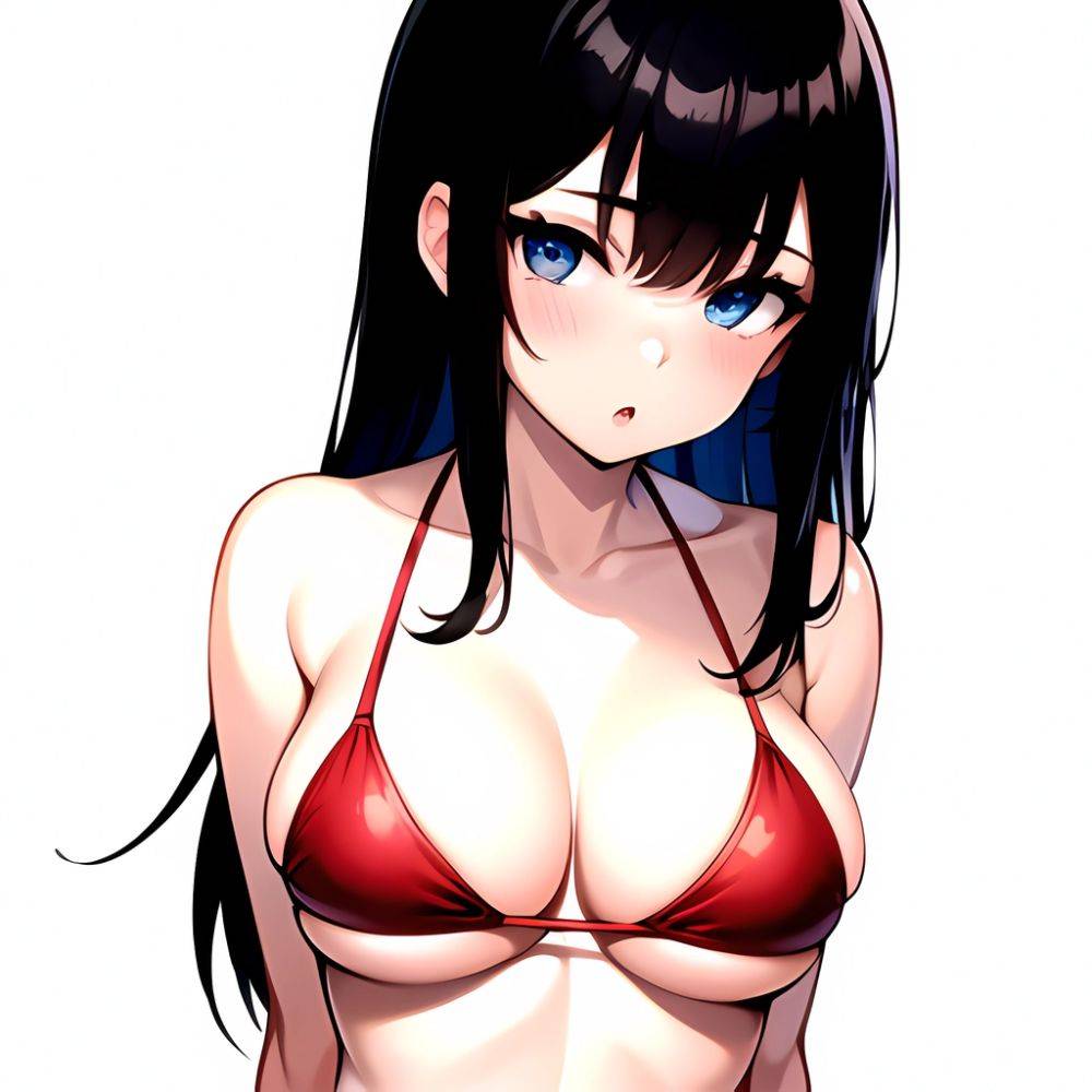 1girl O Absurdres Bikini Red Bikini Black Hair Blue Eyes Breasts Cleavage Collarbone Commentary Request Highres Large Breasts Lo, 32292711 - AIHentai - #main