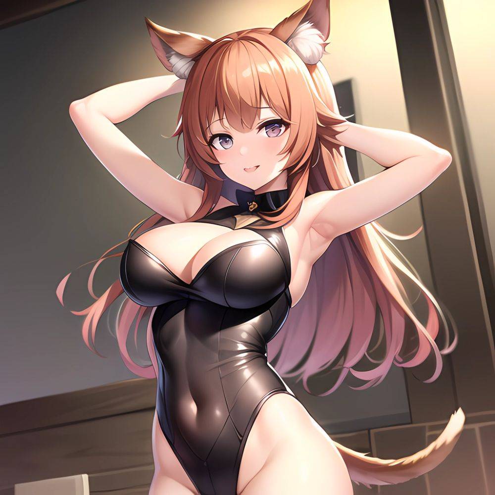 1girl Absurdres Animal Ear Fluff Animal Ears Arknights Arms Behind Head Chest Armor Covered Navel Gravel Arknights Highleg Highl, 3431053520 - AIHentai - #main