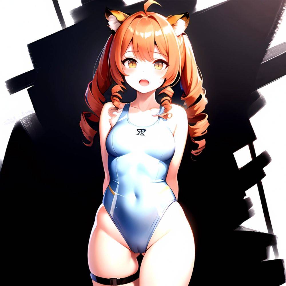 1girl Ahoge Animal Ears Arknights Black One Piece Swimsuit Blush Center Opening Drill Hair Drill Sidelocks Groin Highres Invisib, 2886665671 - AIHentai - #main