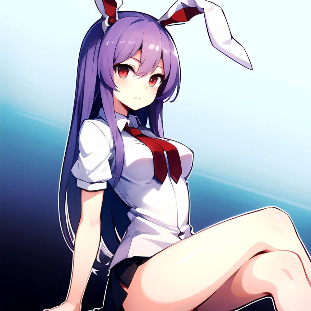 Ai Assisted Breasts Highres Medium Breasts Red Eyes Reisen Udongein Inaba Sitting Spread Legs Touhou Arms Behind Back White Outl, 1443483040 - AIHentai - #main