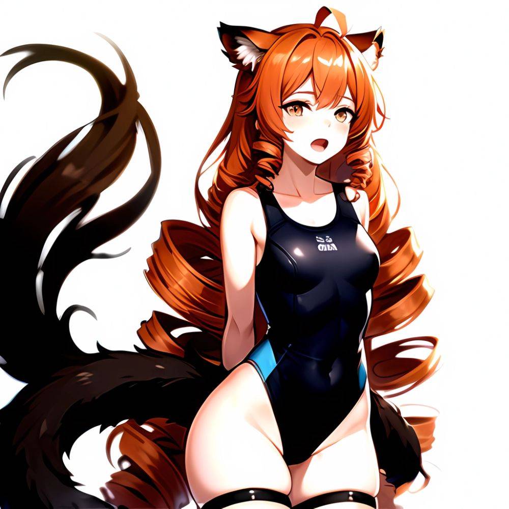 1girl Ahoge Animal Ears Arknights Black One Piece Swimsuit Blush Center Opening Drill Hair Drill Sidelocks Groin Highres Invisib, 2509883468 - AIHentai - #main