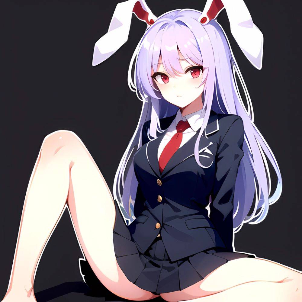 Ai Assisted Breasts Highres Medium Breasts Red Eyes Reisen Udongein Inaba Sitting Spread Legs Touhou Arms Behind Back White Outl, 709707270 - AIHentai - #main