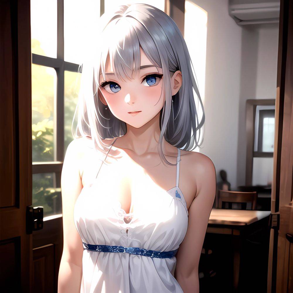 1girl Sexy Blue Eyes Silver Hair Arms Behind Back Facing The Camera Looking At The Camera, 617735668 - AIHentai - #main