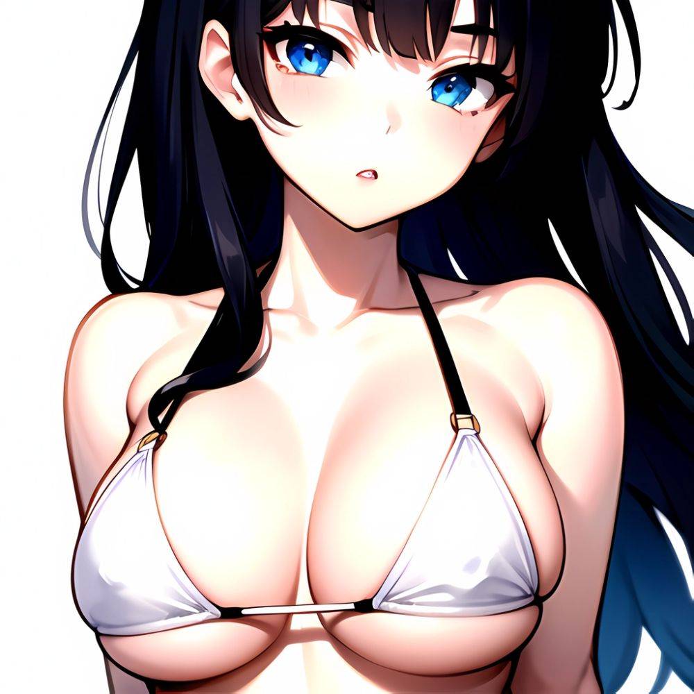 1girl O Absurdres Bikini White Bikini Black Hair Blue Eyes Breasts Cleavage Collarbone Commentary Request Highres Large Breasts, 1527451384 - AIHentai - #main