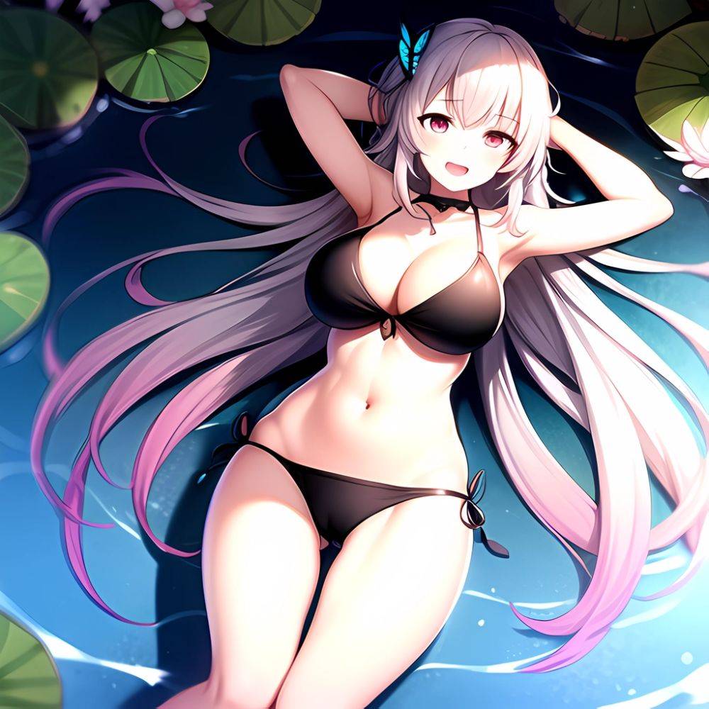1girl D Bare Arms Bare Shoulders Bikini Black Bikini Breasts Bug Butterfly Butterfly Hair Ornament Choker Cleavage Feet Out Of, 3335714534 - AIHentai - #main