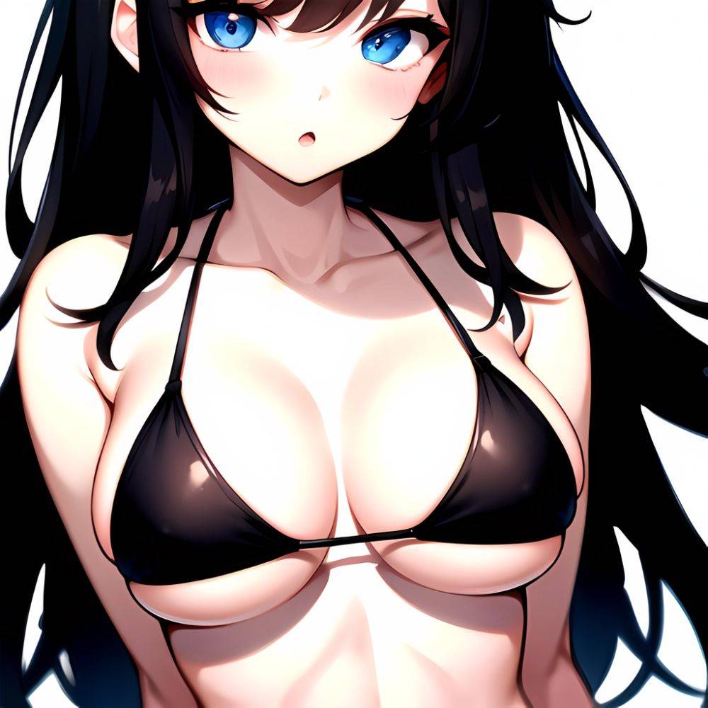 1girl O Absurdres Bikini Black Bikini Black Hair Blue Eyes Breasts Cleavage Collarbone Commentary Request Highres Large Breasts, 3700923717 - AIHentai - #main