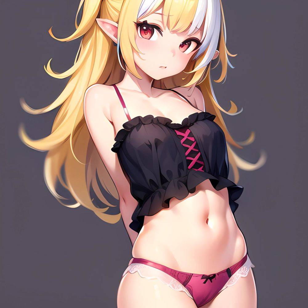 1girl Blonde Hair Frilled Panties Frills Highres Hip Bones Looking At Viewer Makaino Ririmu Multicolored Hair Navel Nijisanji No, 2665608670 - AIHentai - #main