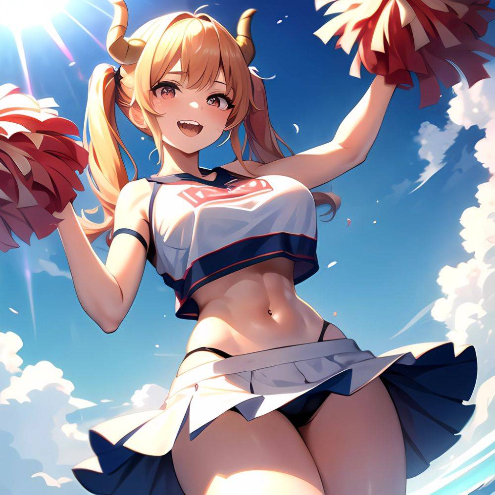 1girl Absurdres White Skirt Whitefrok Breasts Cheerleader Dragon Girl Dragon Horns Highres Holding Holding Pom Poms Horns Huge B, 692388013 - AIHentai - #main