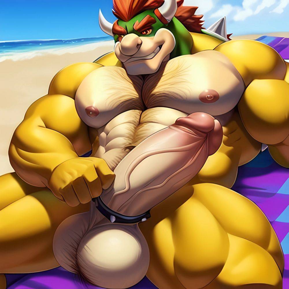 Bowser Laying On The Beach Yellow Skin Laying On A Towel Nude Beach Big Balls Big Penis Nipples Veins Muscles, 532698874 - AIHentai - #main