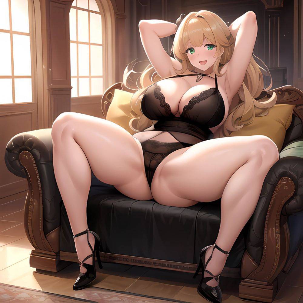 Smiling Open Mouth Sexy Naughty Green Eyes Lingerie Big Ass Very Thick Obese 1 4 Sitting Down Absurdres Blush 1, 2681927091 - AIHentai - #main