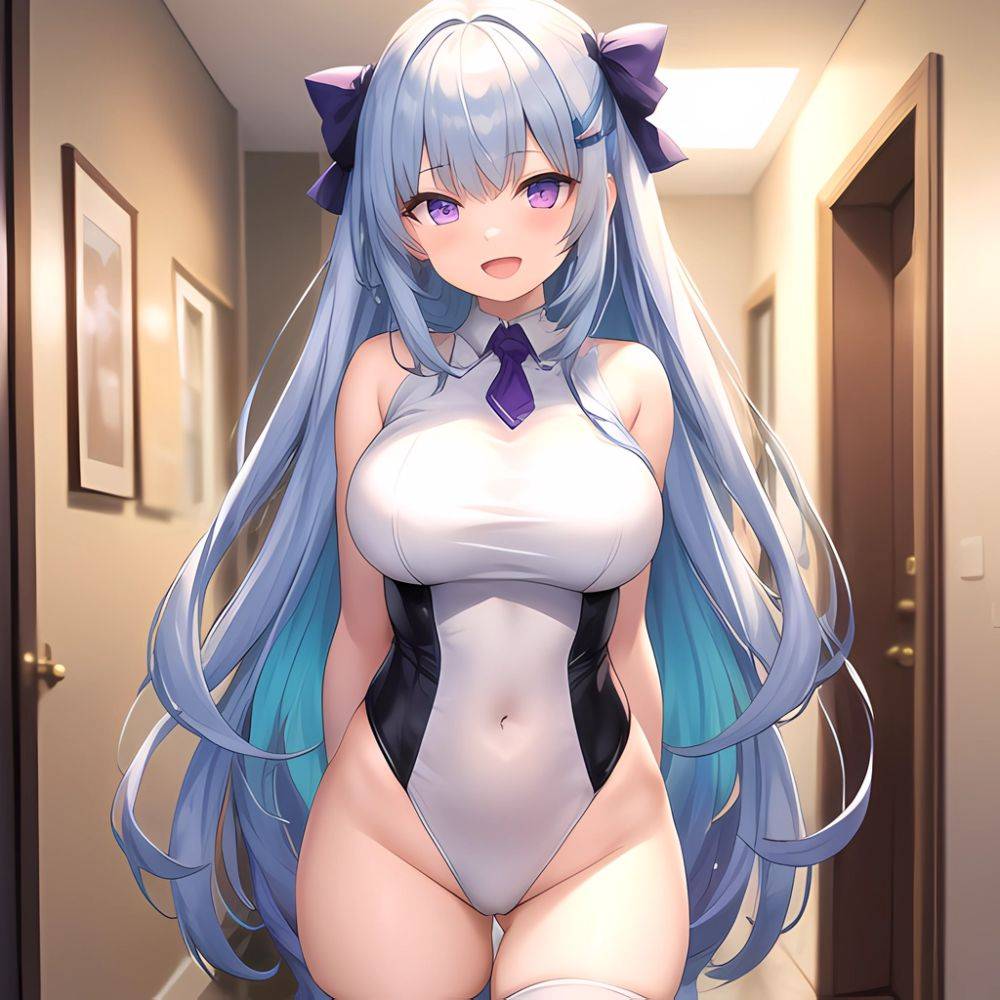 1girl Absurdres Bare Shoulders Batta 16 Sei Between Breasts Blue Hair Blunt Bangs Breasts Covered Navel Gem Gradient Hair Hair, 964620037 - AIHentai - #main