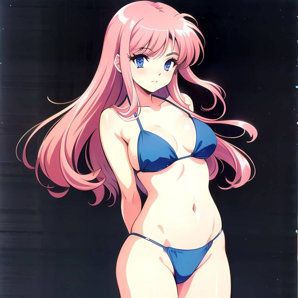 1990s Style 1girl Arms Behind Back 1 4 Bikini Blue Bikini Blue Eyes Cowboy Shot Kokura Masashi Long Hair Looking, 1469249183 - AIHentai - #main