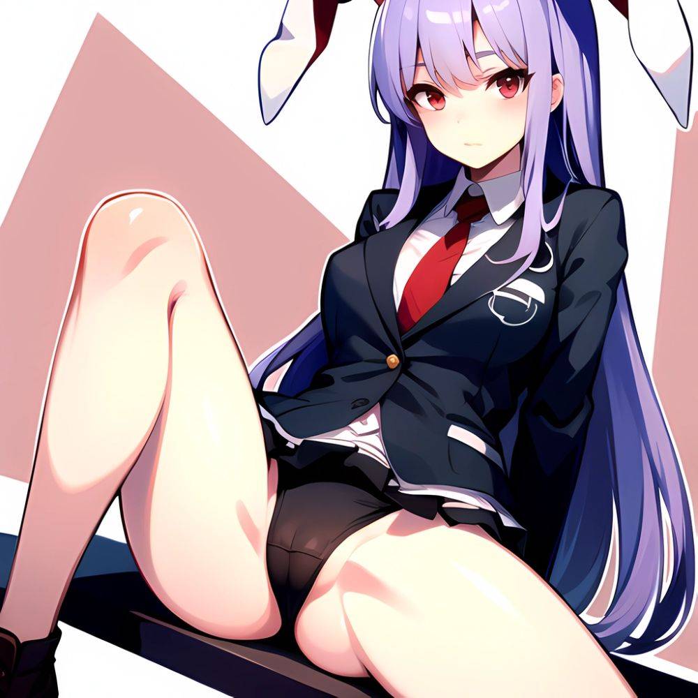 Ai Assisted Breasts Highres Medium Breasts Red Eyes Reisen Udongein Inaba Sitting Spread Legs Touhou Arms Behind Back White Outl, 1665044702 - AIHentai - #main