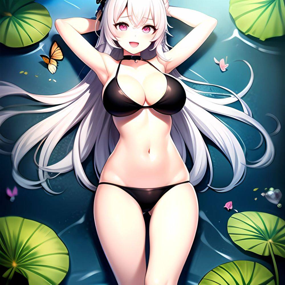1girl D Bare Arms Bare Shoulders Bikini Black Bikini Breasts Bug Butterfly Butterfly Hair Ornament Choker Cleavage Feet Out Of, 807381122 - AIHentai - #main