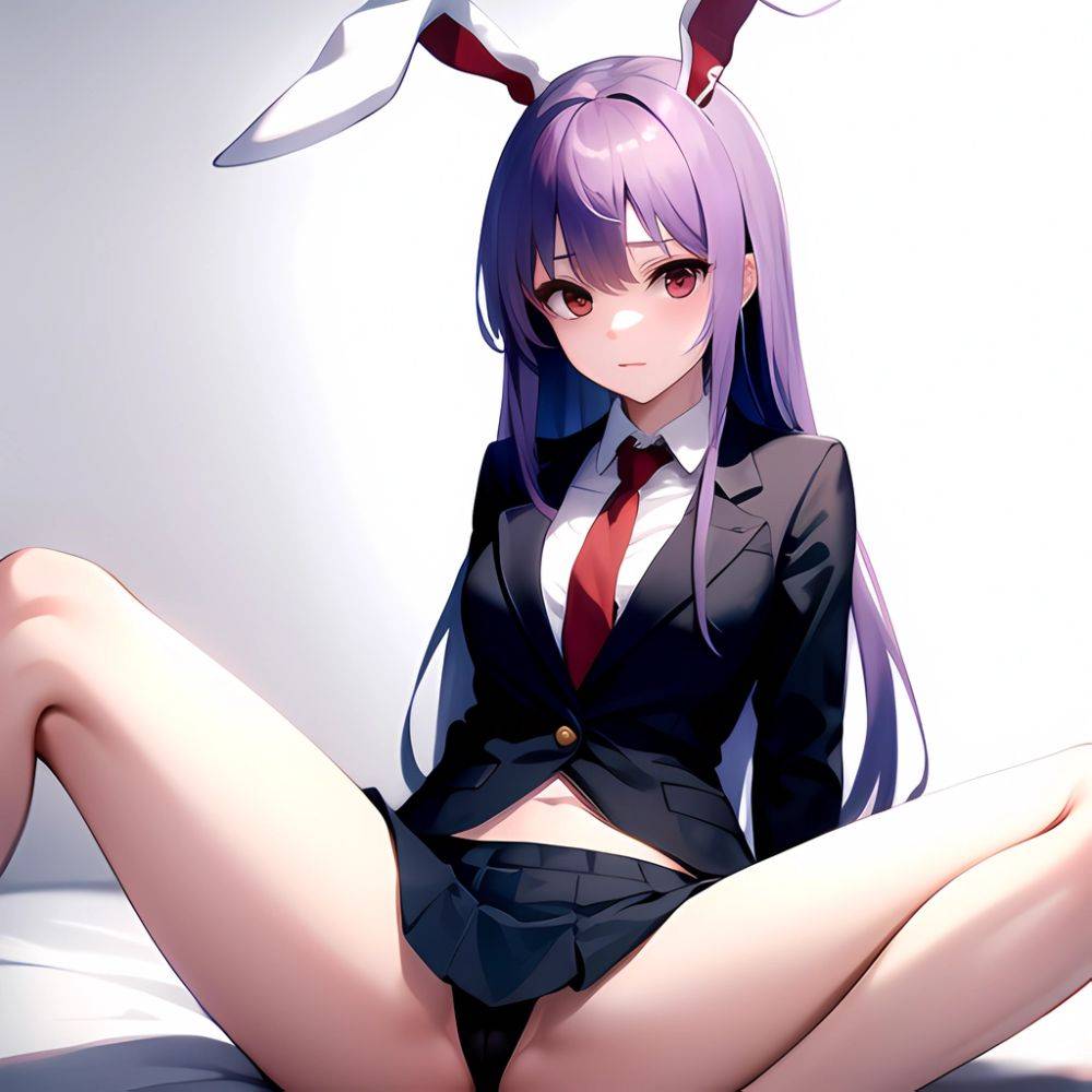 Ai Assisted Breasts Highres Medium Breasts Red Eyes Reisen Udongein Inaba Sitting Spread Legs Touhou, 3800007242 - AIHentai - #main
