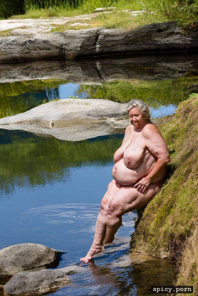 ultra realistic, fat legs, 70 year old lady, pissing in nature - #main