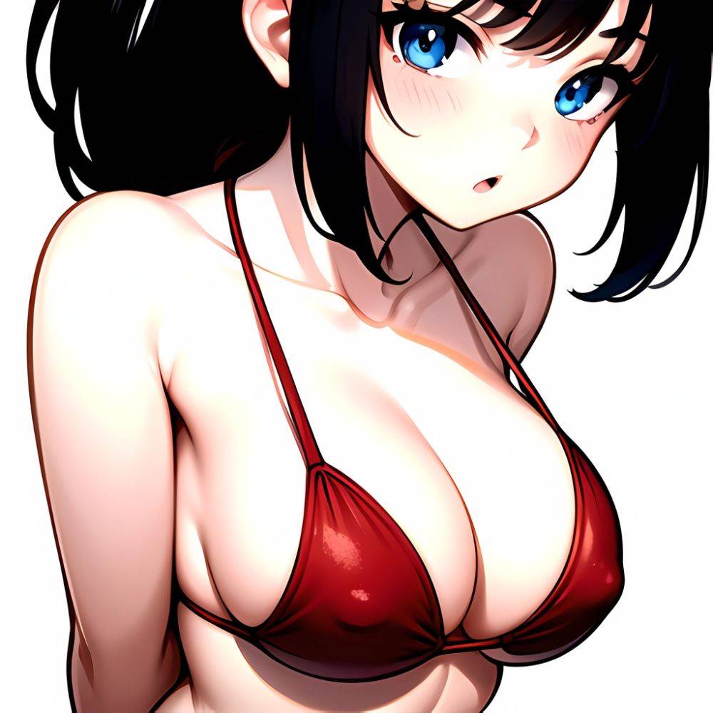 1girl O Absurdres Bikini Red Bikini Black Hair Blue Eyes Breasts Cleavage Collarbone Commentary Request Highres Large Breasts Lo, 738958423 - AIHentai - #main