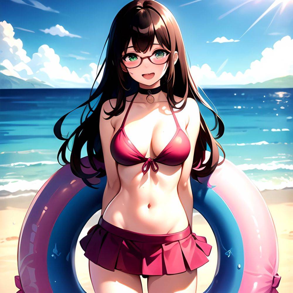 1girl D Bikini Bikini Bottom Aside Bikini Skirt Black Choker Blush Breasts Brown Hair Censored Choker Cleavage Clothing Aside Fr, 1238637253 - AIHentai - #main