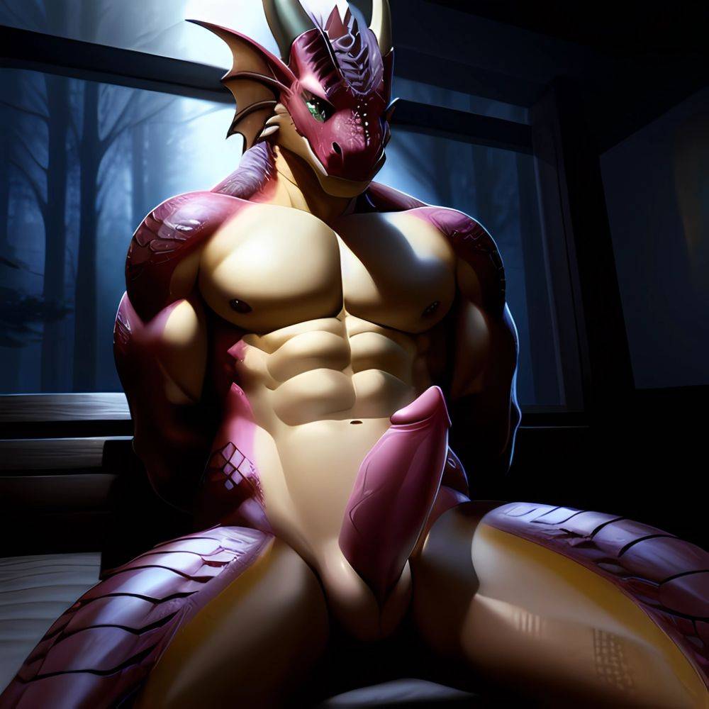 Anthro Dragon Male Solo Abs Muscular Dragon Penis Genital Slit Furry Sitting Realistic Scales Detailed Scales Texture 1 4 Detail, 190646073 - AIHentai - #main