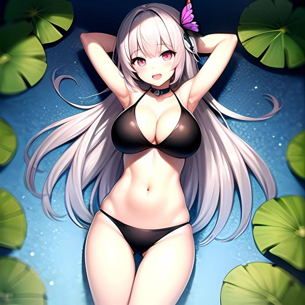 1girl D Bare Arms Bare Shoulders Bikini Black Bikini Breasts Bug Butterfly Butterfly Hair Ornament Choker Cleavage Feet Out Of, 1655189378 - AIHentai - #main