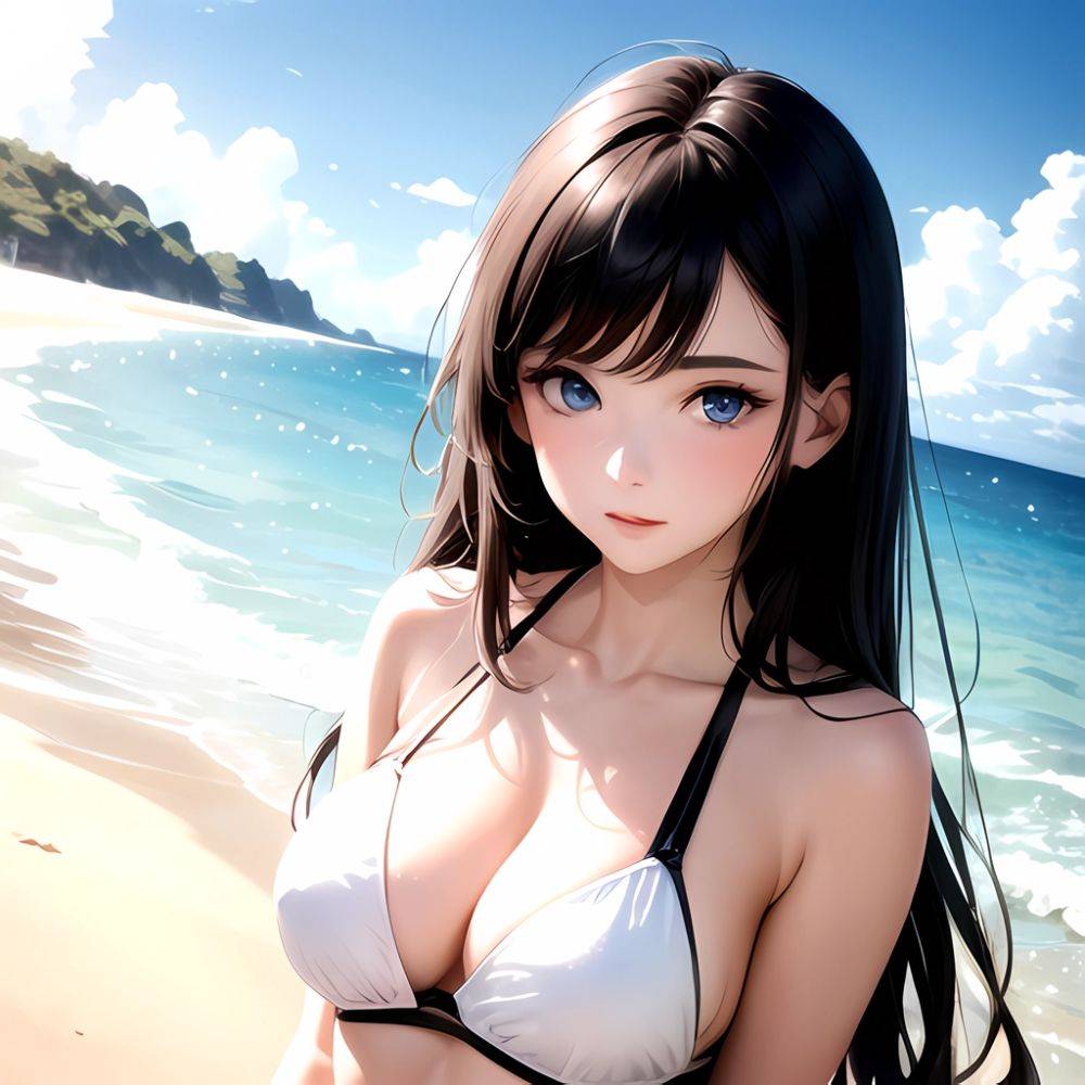 1girl Solo Beach Blue Eyes, 3675527105 - AIHentai - #main